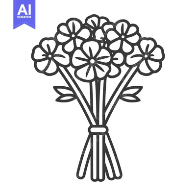 Aset desain premium: A Line Drawing of Flowers Tied Together As a Bouquet