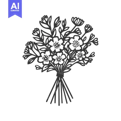 Aset premium populer: A simple monochromatic illustration of a tied floral bouquet