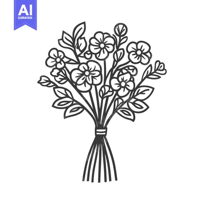 Aset premium populer: A delicate drawing of a tied bouquet of lovely blossoms