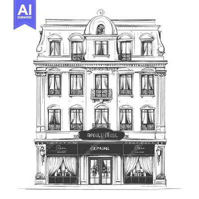 Aset desain premium: Elegant European Style Hotel Building Architectural Drawing