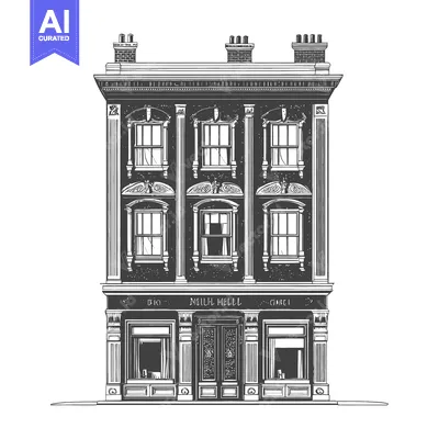 Aset desain premium: Elegant Three Story Building Architectural Drawing
