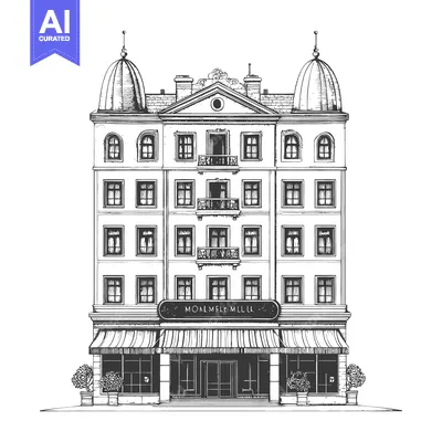 Premium design asset: Elegant multistory building with shopfront and domes