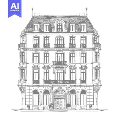Premium design asset: Elegant European Style Building Architectural Sketch