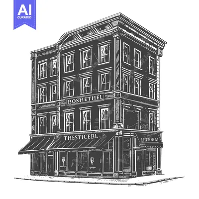 Aset desain premium: A Detailed Illustration Of A Classic Corner Building