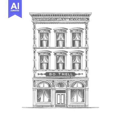 Aset desain premium: Elegant Three Story Building Architectural Sketch