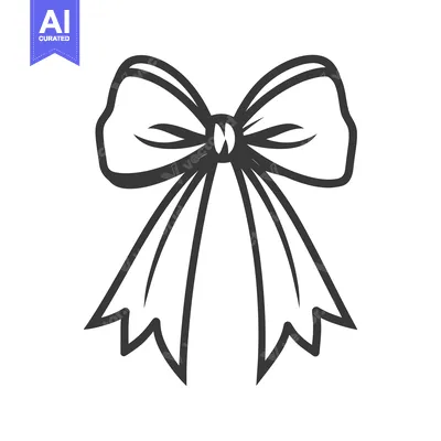 Aset desain premium: Simple monochrome line drawing of a decorative ribbon bow
