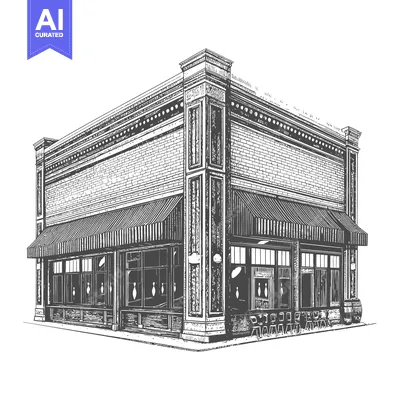 Aset premium populer: Vintage Brick Bowling Alley Building Illustration