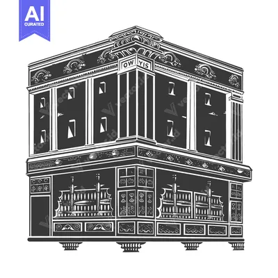Premium design asset: Ornate Three Story Building Corner View Illustration