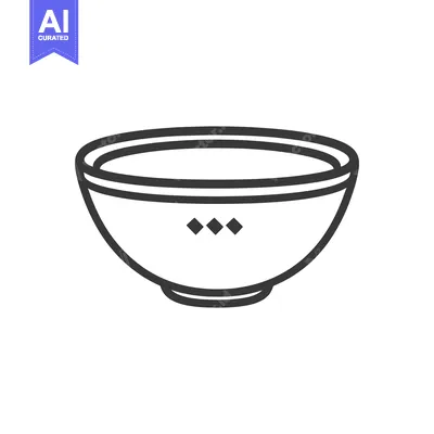 Aset desain premium: Simple black outline drawing featuring a clean ceramic bowl shape