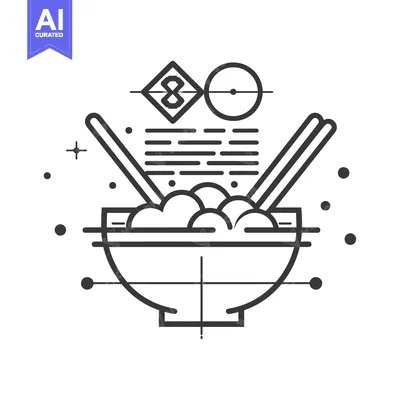 Aset premium populer: Bowl of Noodles with Chopsticks and Chinese Lucky Symbols
