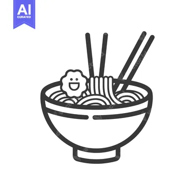 Aset premium populer: Bowl of Noodles with Happy Face Topping and Chopsticks