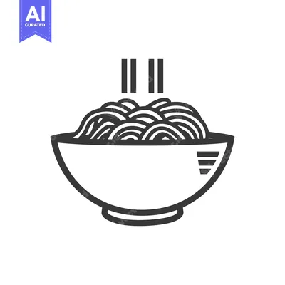Aset desain premium: Bowl of Steaming Noodles with Simple Line Art Design