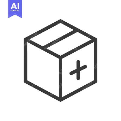 Minimalist Box Icon with Plus Sign, Dark Gray Outline