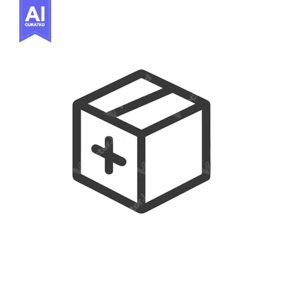 Premium design asset: Minimalist Box Icon with Plus Sign, Isometric View, Outline Style