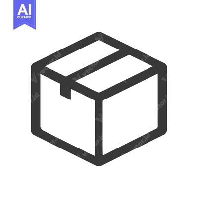 Aset desain premium: Minimalist Dark Gray Box Icon on White Background, Isometric View