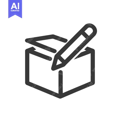 Aset desain premium: Edit Box Icon: Pencil on Cube, Outline Style, Design Concept