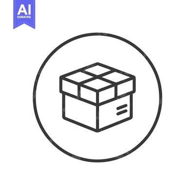 Aset desain premium: Minimalist Box Icon: Simple Outline Design in Circle Frame on White Ba