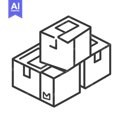 Three stacked cardboard boxes in a simple black and white design