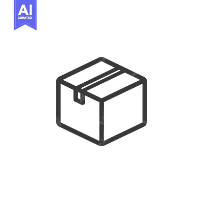 Aset desain premium: Minimalist Outline of a Sealed Cardboard Box on White Background