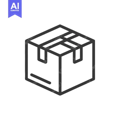 Aset premium populer: Minimalist Line Art: Isometric Cardboard Box Icon on White Background