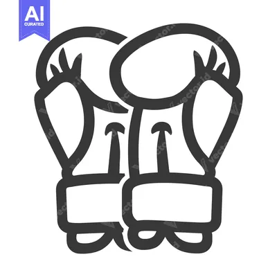 Aset desain premium: Two boxing gloves illustrated with thick black outlines on white backg