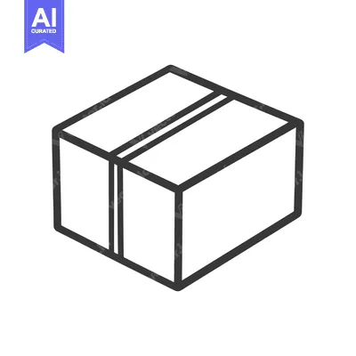 Aset desain premium: A simple black and white line drawing of a cardboard box