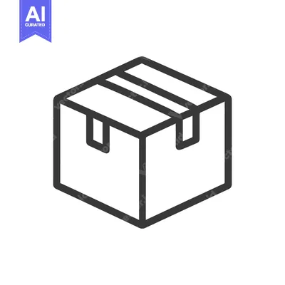 Aset desain premium: Simple outlined illustration depicts a cardboard box with tape on top