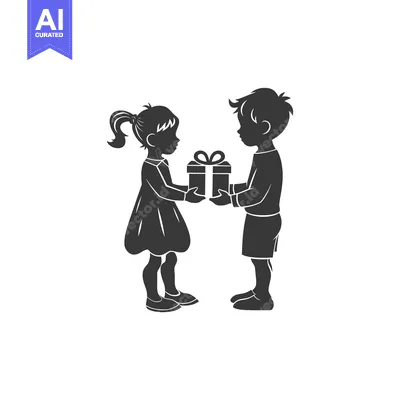 Aset premium populer: Boy giving a gift to a girl in silhouette