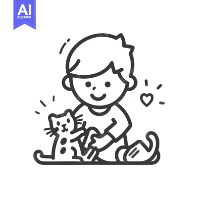 Aset premium populer: Boy Holding a Cat with Heart Emoji and Exclamation Marks