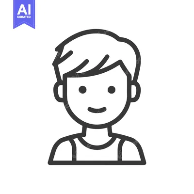Aset premium populer: Minimalist Boy Icon: Simple Line Art Portrait with Smiling Expression