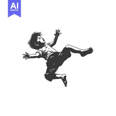 Boy in mid-air with arms outstretched, falling or jumping