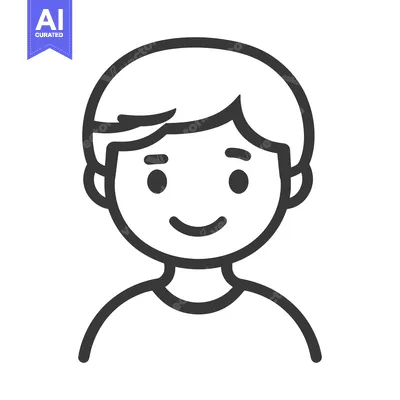 Premium design asset: A smiling boy portrait icon with dark outlines and simple design