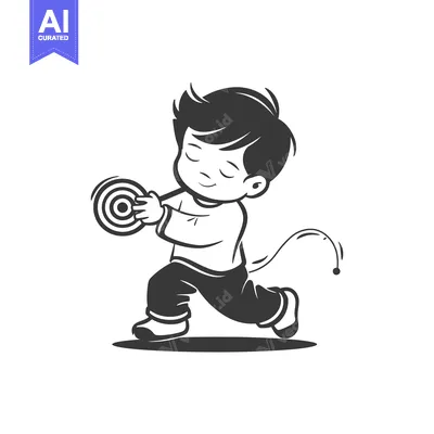 Aset desain premium: Boy Playing With a Spinning Top Toy