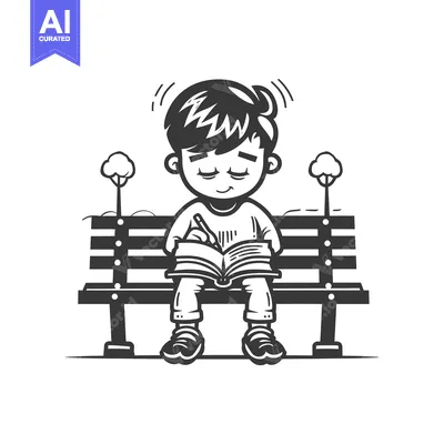 Boy Reading a Book on a Bench