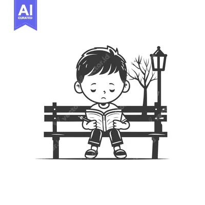 Premium design asset: Boy Reading a Book on a Bench in a Park
