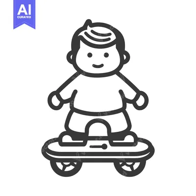 Premium design asset: Boy Riding a Hoverboard with a Happy Expression