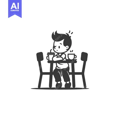 Aset desain premium: Boy Sitting at a Table with Two Cups of Drink