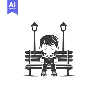 Aset premium populer: Boy Sitting on a Bench Reading a Book Under Street Lights