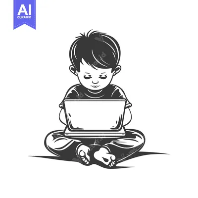 Premium design asset: Boy Sitting on the Floor Using a Laptop Computer