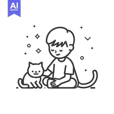 Aset premium populer: Boy Sitting with a Cat, Surrounded by Sparkle Decorations