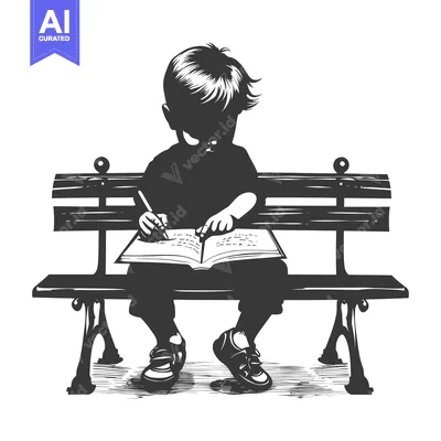 Aset premium populer: Boy Studying on a Bench with a Book and Pencil