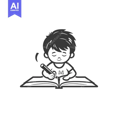 Aset premium populer: Boy Writing in an Open Book with a Pencil