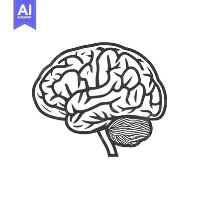 Aset premium populer: A black and white detailed illustration of the human brain