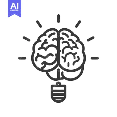 Aset desain premium: A brain is illustrated as an illuminated lightbulb concept