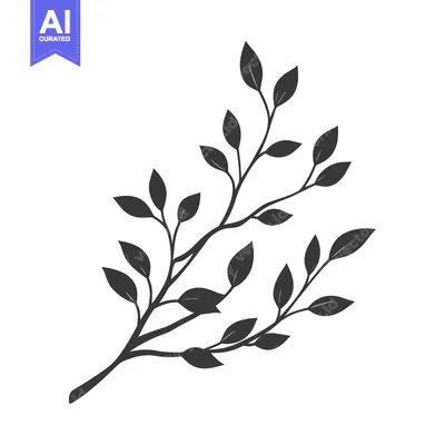 Popular premium asset: A single twig with many dark green leaves on white background