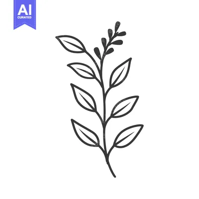 Aset premium populer: Simple black and white line drawing of leafy botanical stem