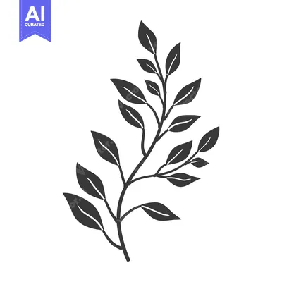 Aset desain premium: Simple black and white illustration of a leaf bearing branch