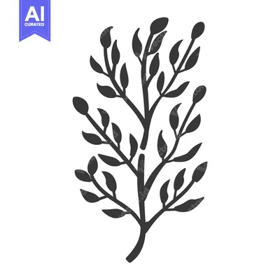 Aset premium populer: A stylized black and white illustration of a leafy plant branch