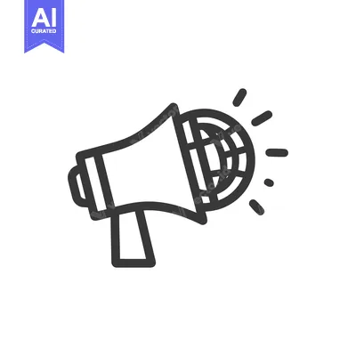 Premium design asset: Global Announcement: Megaphone with World Grid and Radiating Lines Ico