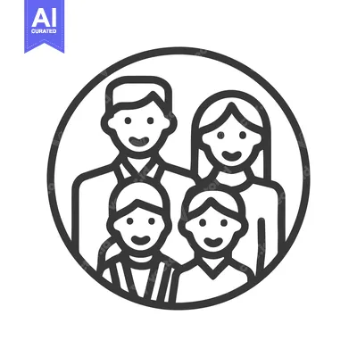 Premium design asset: Minimalist Family Icon: Parents and Children in Circle Outline